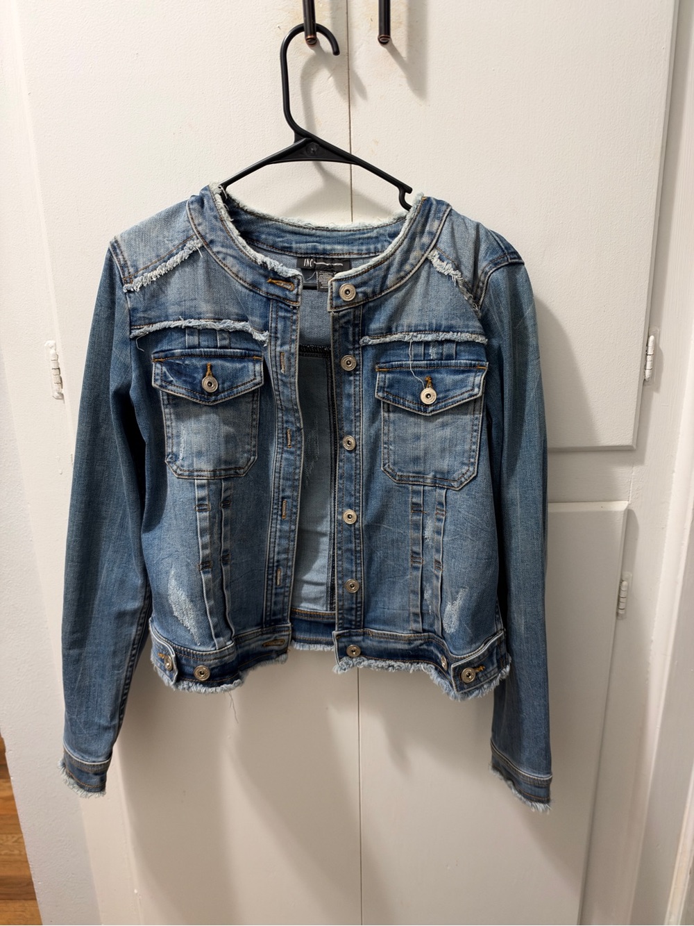 INC International Concepts Light Blue Distressed Denim Jacket